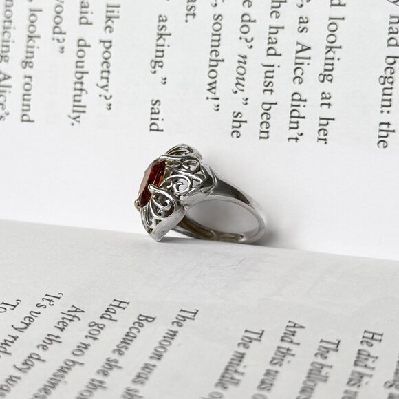 Vintage Kabana Sterling Silver Filigree Ring w/ Orange Gemstone, Size 7 - Picture 2 of 4